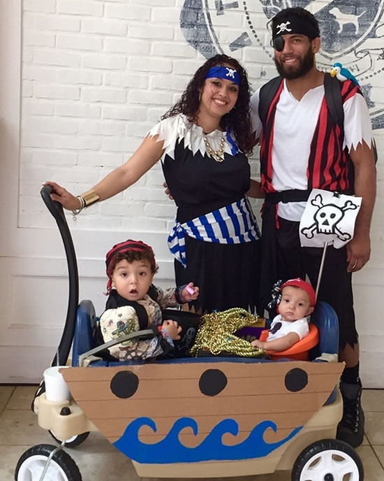 Use a wagon as a boat for pirate family costume ideas. | The Dating Divas