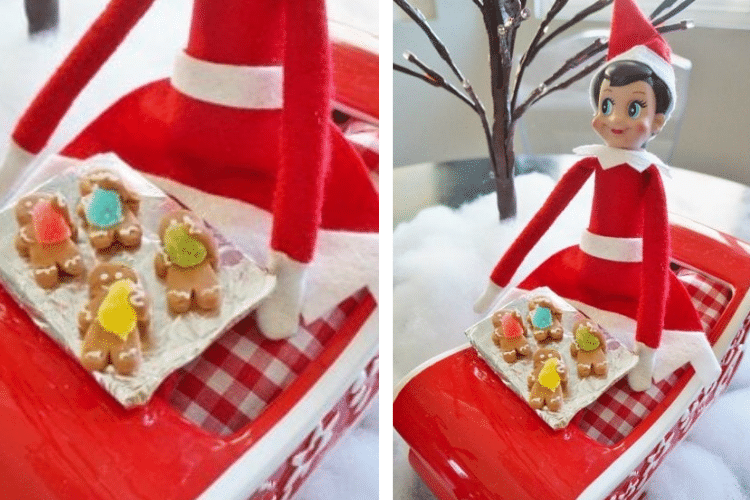 Elf on the shelf with some tiny miniature gingerbread men | The Dating Divas