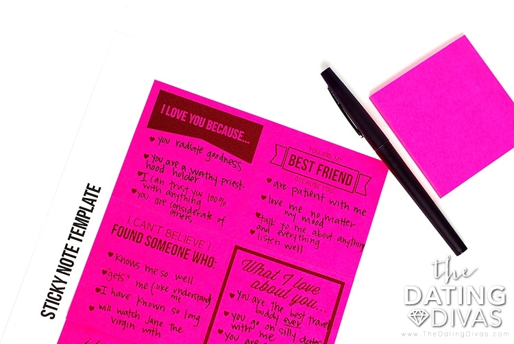 Print 100 sweet love notes on sticky notes for this year's valentines day card. | The Dating Divas