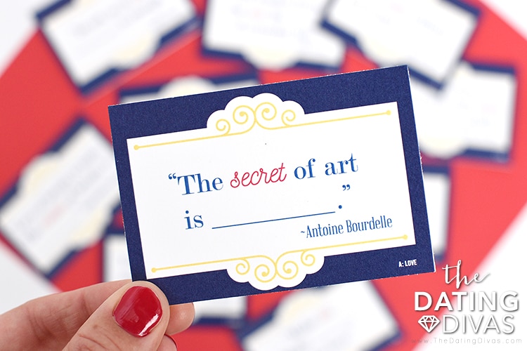 A game card for an art quote guessing game. | The Dating Divas