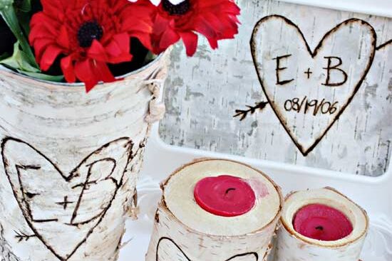 Instead of a random tree, carve your initials into decor for your Valentine gift this year. | The Dating Divas