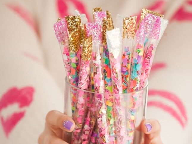 Colourful DIY confetti sticks for a New Year's Eve party | The Dating Divas