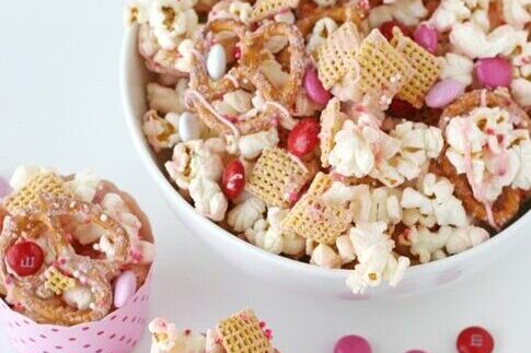 Popcorn, Chex, and chocolate make one of the best DIY Valentine's gifts and treats. | The Dating Divas