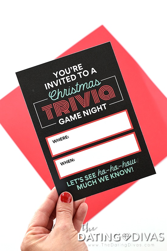 Cute Christmas themed trivia game night invitation  | The Dating Divas