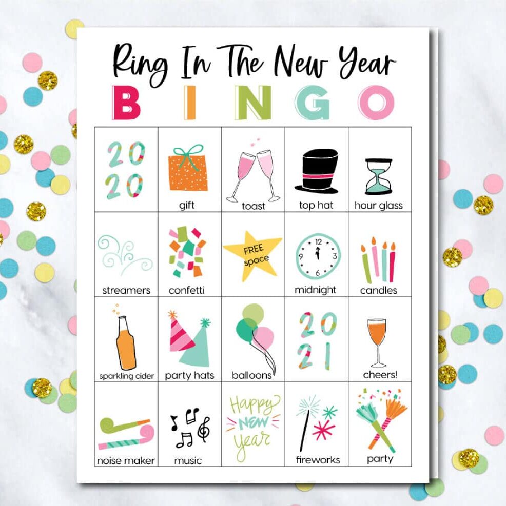 Cute New Year's Eve themed Bingo game Free printable | The Dating Divas