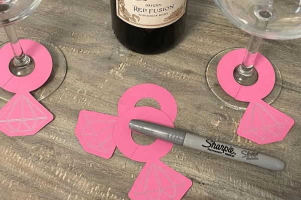 DIY drink tags for bridal shower shaped like diamond ring | The Dating Divas