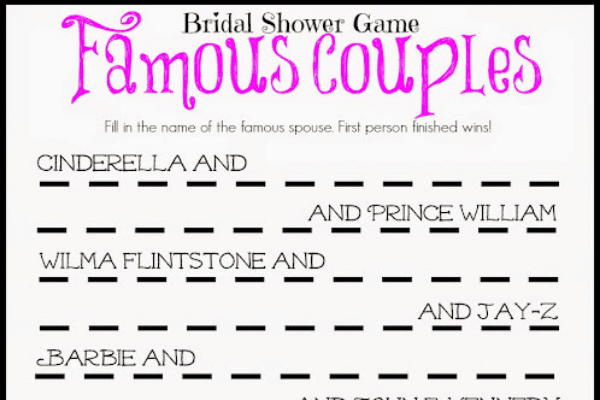 Famous couples wedding shower game | The Dating Divas