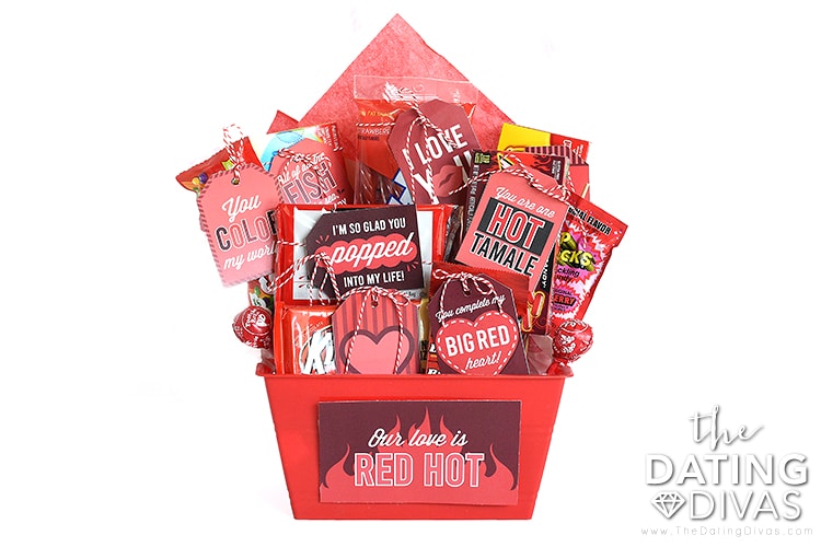 Free Red Hot Love gift basket printables for cute Valentine's Day gifts | The Dating Divas