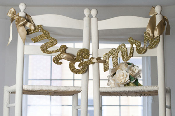 Gold glittery wedding or bridal shower Mr and Mrs banner | The Dating Divas