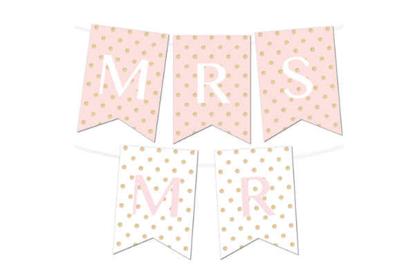 Polkadot banner for bridal shower saying Mrs. and Mr. | The Dating Divas