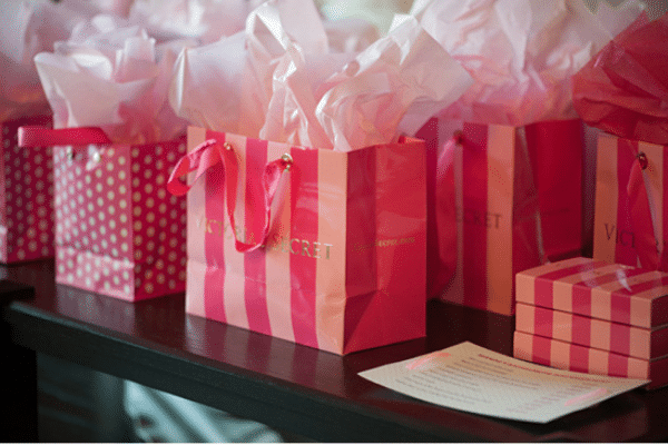 Sweet and sexy pink bridal shower with Victoria secret bag | The Dating Divas