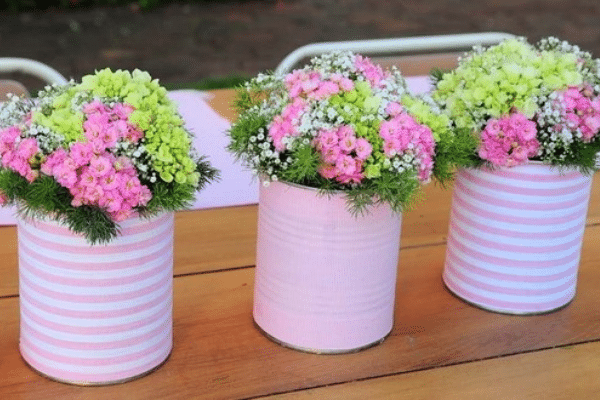 Upcycled Cans with flowers in them | The Dating Divas