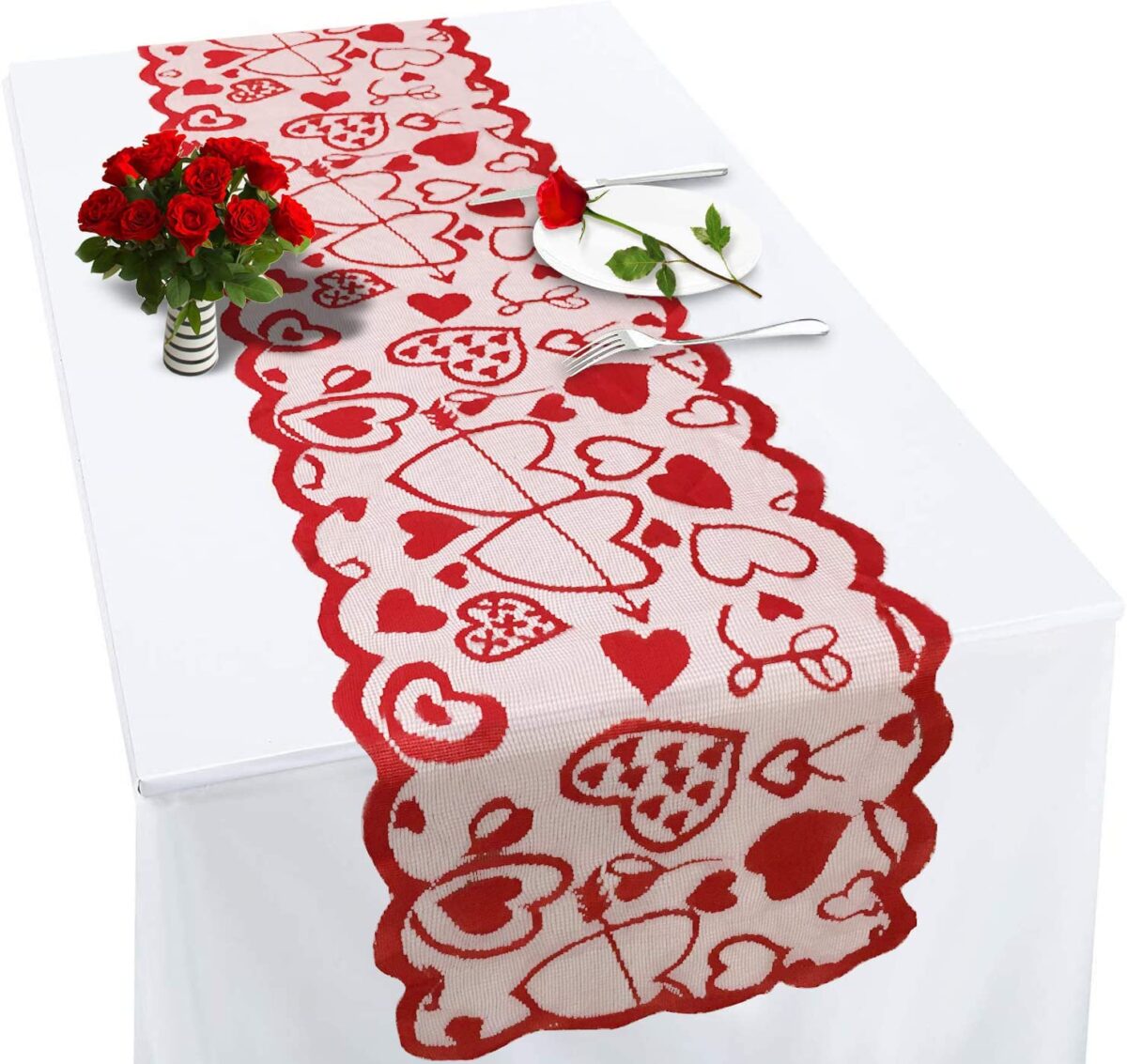 Decorate for Valentine's Day by adding a table runner that is heart-themed. | The Dating Divas