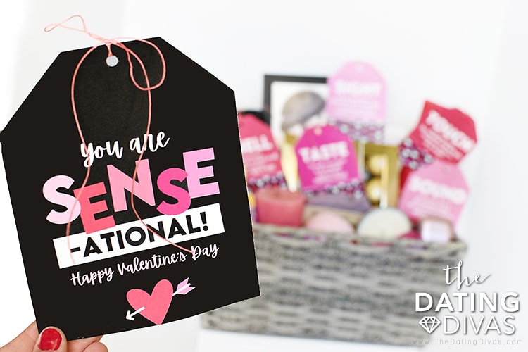 A woman putting together the 5 Senses Gift Basket for Valentines Day | The Dating Divas
