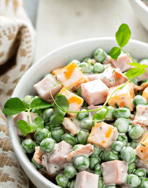 Amish Pea Salad pairs perfectly with your Easter dinner ham. | The Dating Divas 