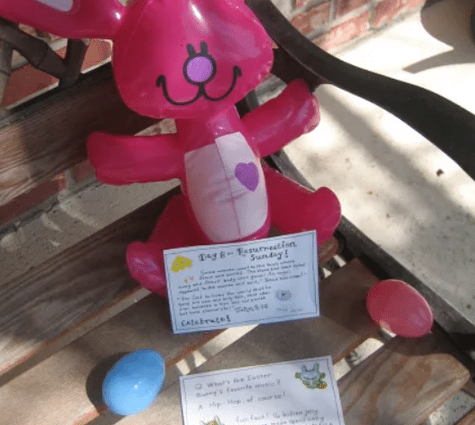 Using an inflatable bunny and printables, you can help your neighbors learn about the true Easter meaning. | The Dating Divas 