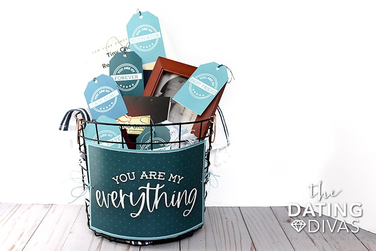 Cute man-approved gift basket idea with free printable gift tags and gift suggestions | The Dating Divas