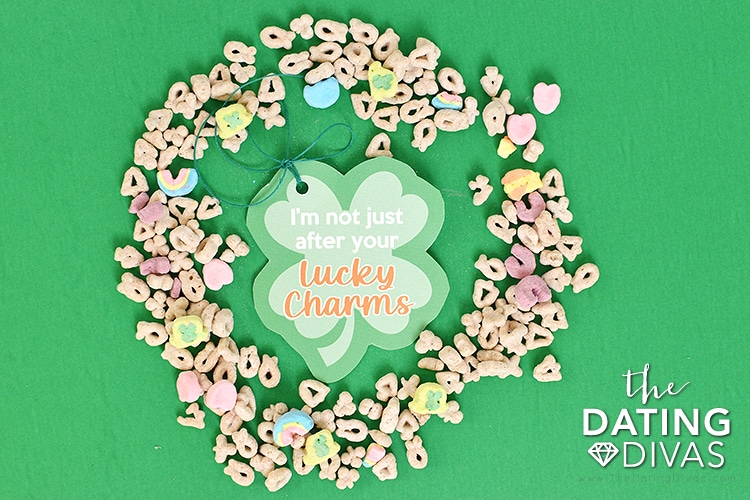 Cute St. Patrick's Day shamrock gift with Lucky Charms cereal. | The Dating Divas