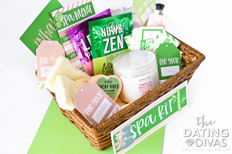 A basket filled with spa-themed romantic Valentine's Day ideas | The Dating Divas