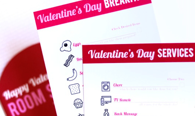 Our Valentine's Day Room Service printables are such a cute valentines gift for her, and perfect for a Valentine's Day breakfast in bed! | The Dating Divas 