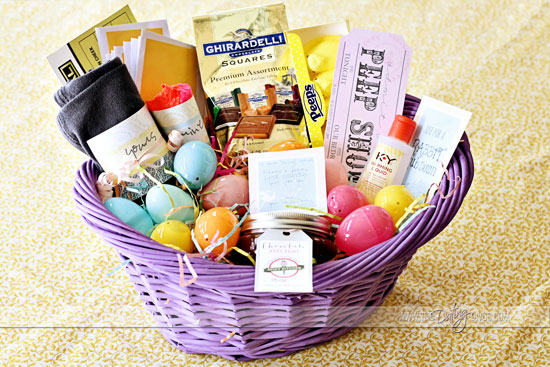 Sexy Easter basket for men idea with lube, intimacy game, and more | The Dating Divas