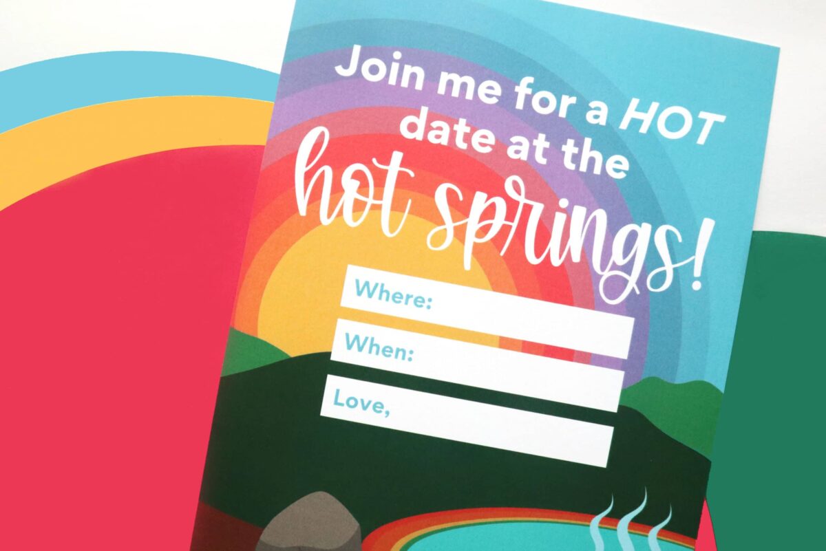 Invite your sweetie on a hot date with our cute free printable hot springs invitation. | The Dating Divas