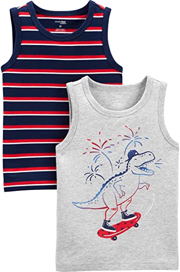 Red, white, and blue boy's tank tops for his 4th of July attire. | The Dating Divas 