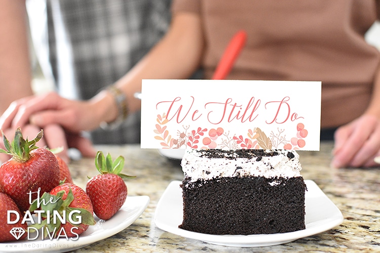 Enjoy baking desserts together for an anniversary date with this printable dessert topper. | The Dating Divas