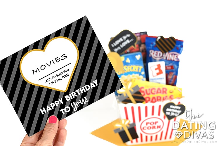 Anyone will love this movie themed birthday basket idea. | The Dating Divas