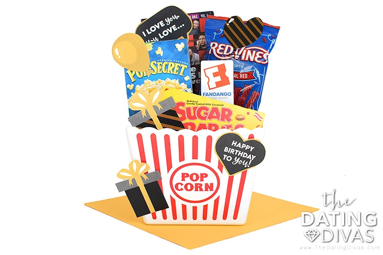 This movie themed gift basket makes a perfect birthday gift | The Dating Divas