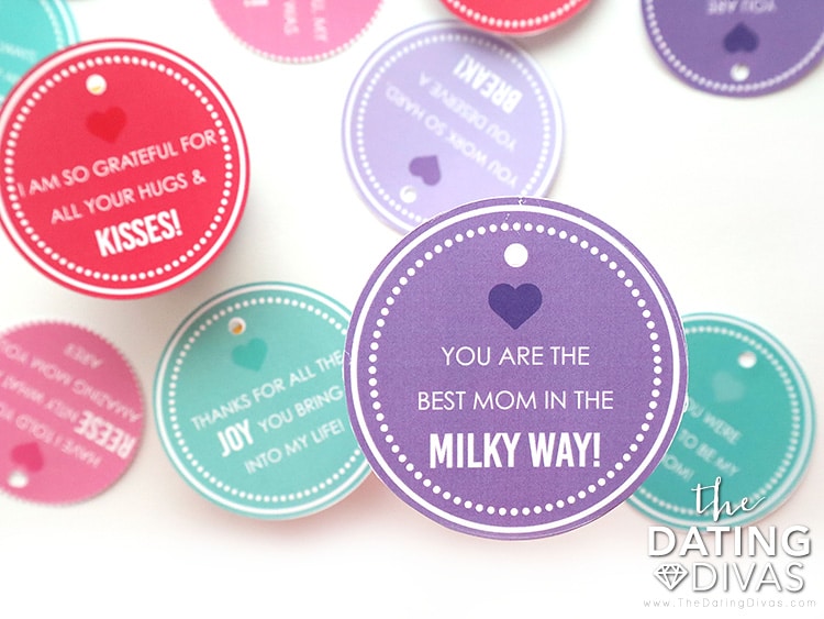 These candy tags perfectly pair up with the chocolates to gift in the basket! | The Dating Divas 