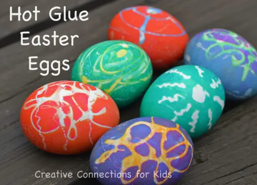 Easter egg designs can be abstract with hot glue. | The Dating Divas