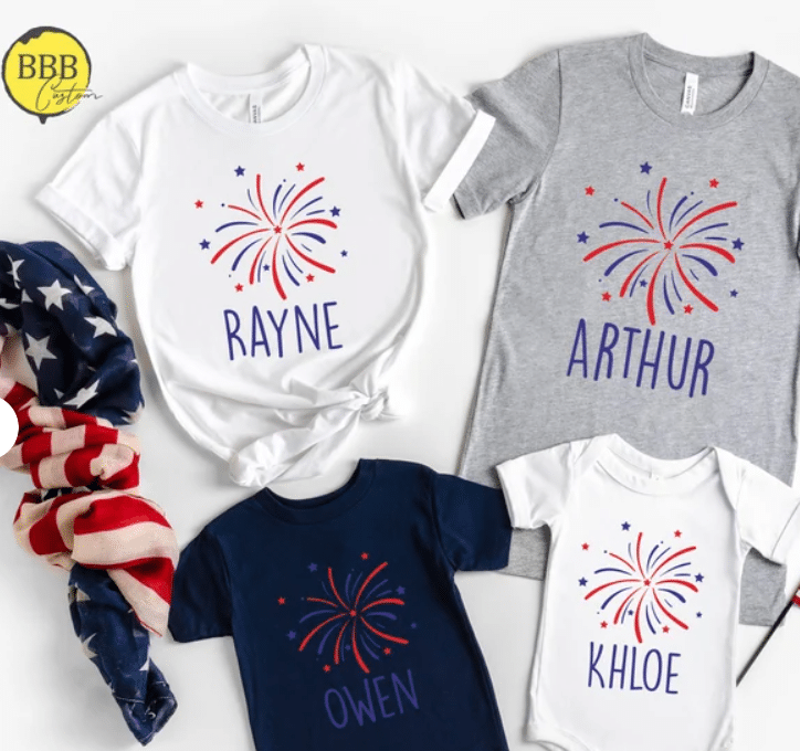 These personalized firework t-shirts are great for your 4th of July family matching outfits! | The Dating Divas 