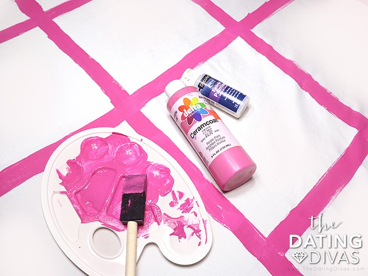 Prepare your DIY sex game bed sheet with paint so it is washable. | The Dating Divas
