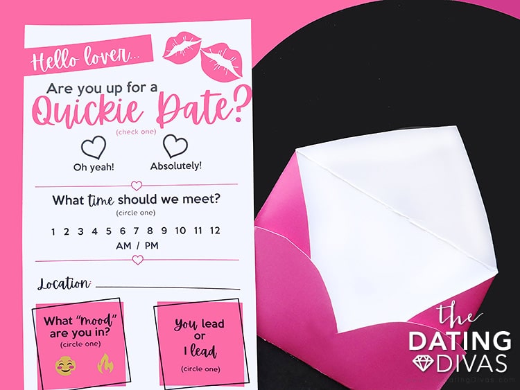 Enjoy a quickie sex date for couples with this printable invite and matching envelope | The Dating Divas