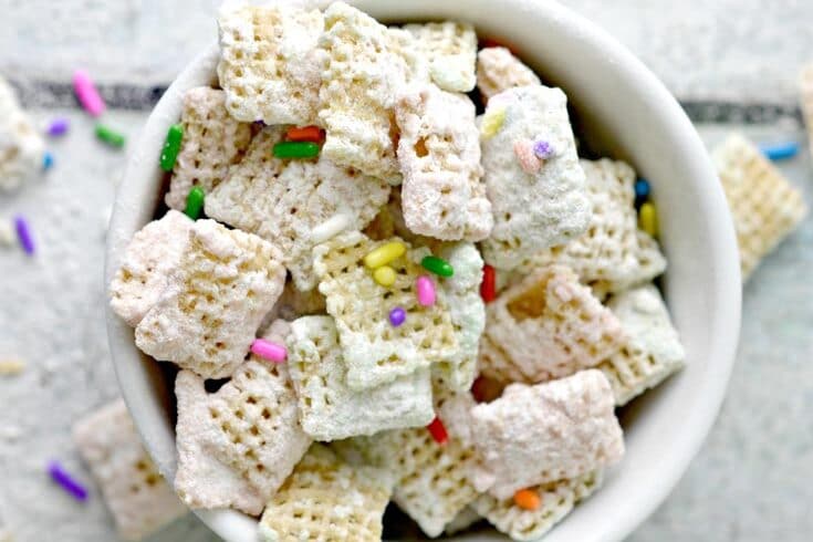 An Easter dessert made with muddy buddies and sprinkles | The Dating Divas