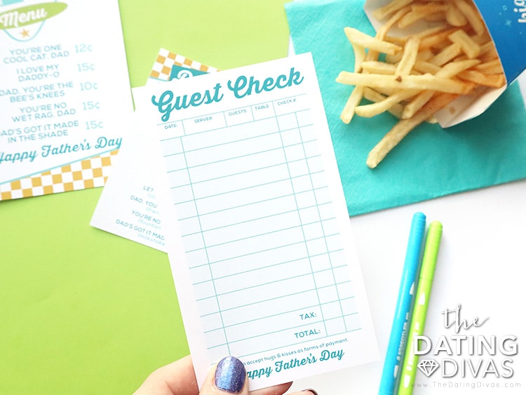Printable guest check for a Father's Day dinner | The Dating Divas