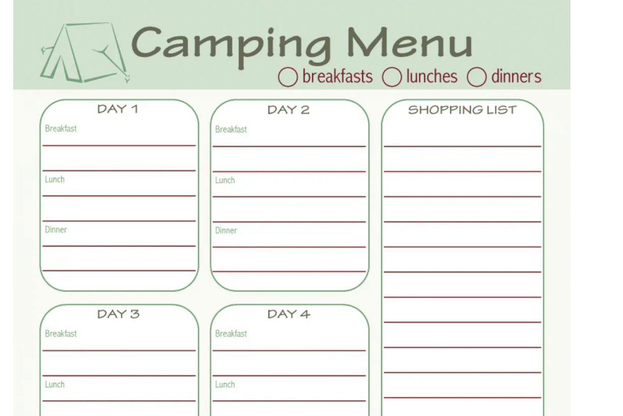 A printable menu to help you plan easy camping meals | The Dating Divas