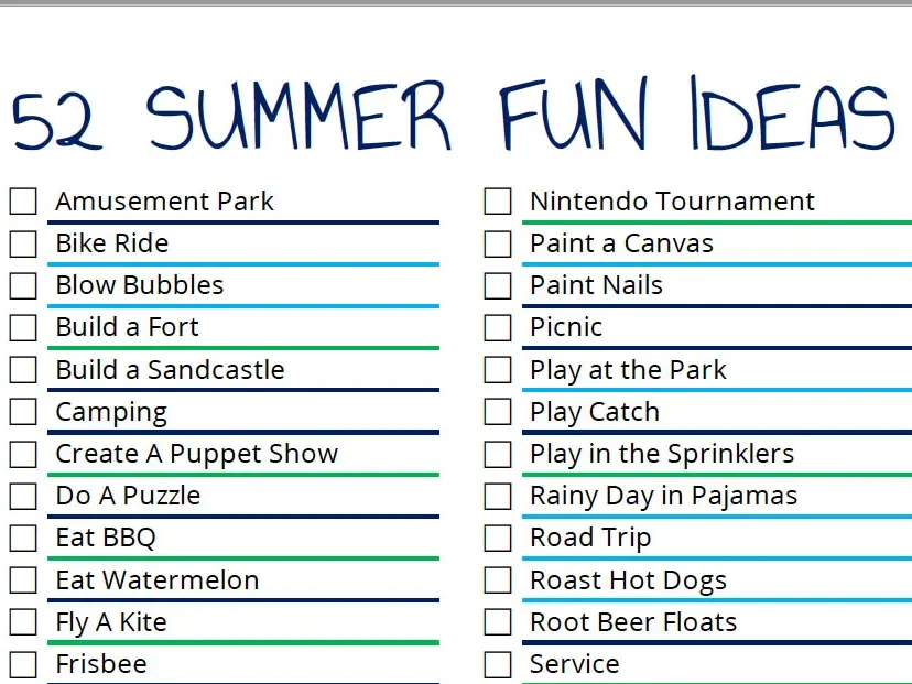 Last day of school activities on a pre-fill summer fun list. | The Dating Divas