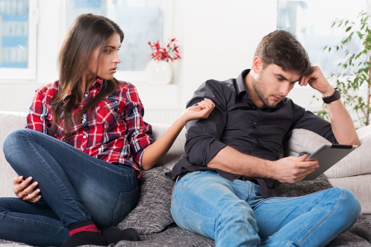 Husband distracted with tablet, while wife is frustrated with his ADHD | The Dating Divas