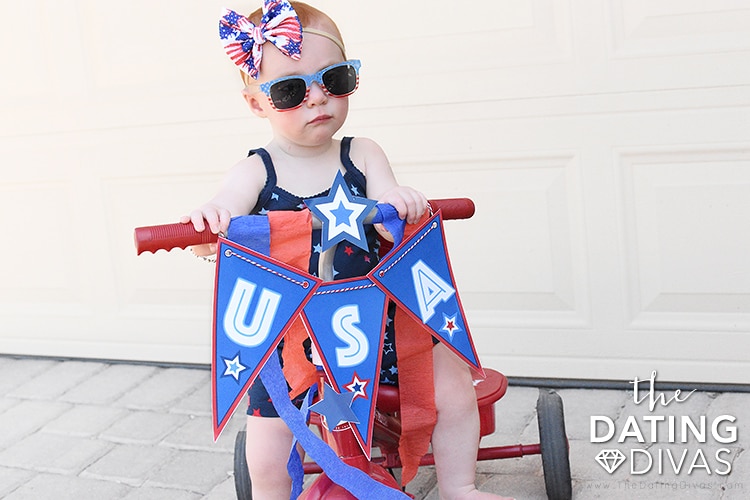 This USA banner pairs perfectly with red, white, and blue stars for your bike parade! | The Dating Divas 