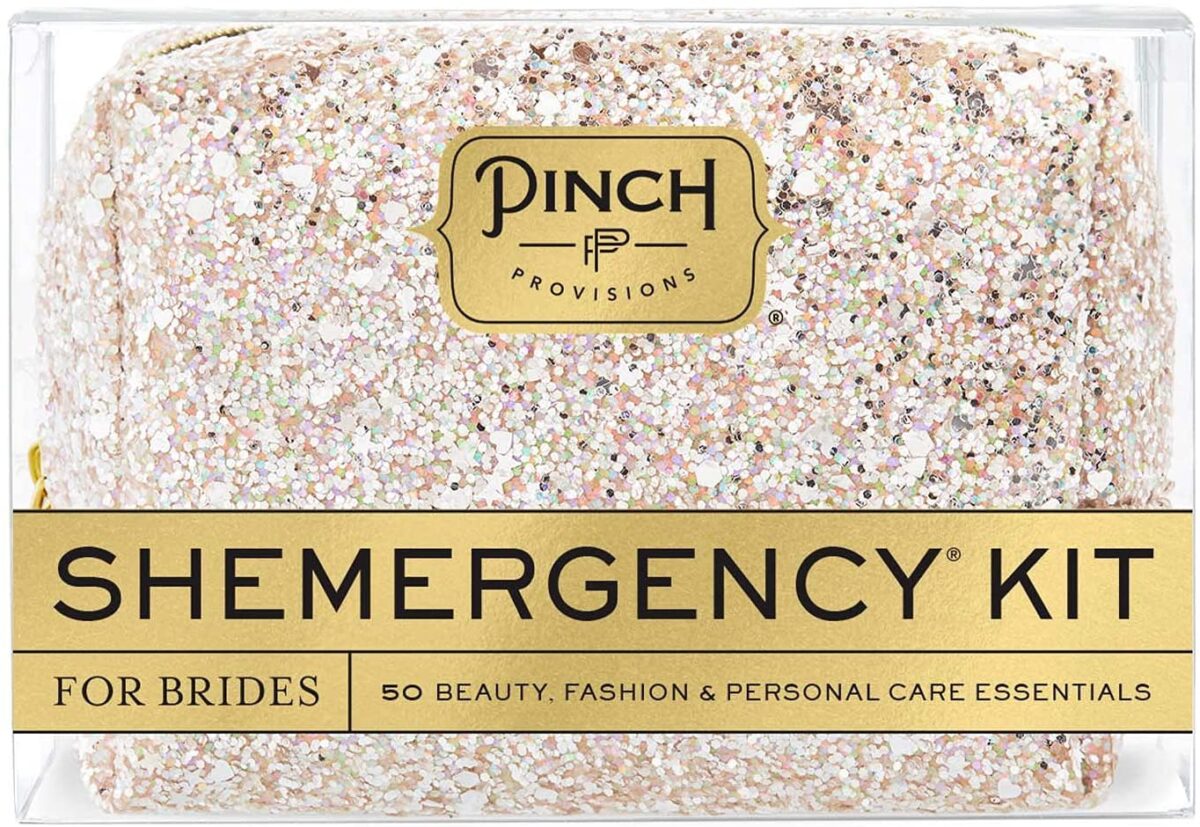 A sparkly wedding emergency kit that you can fill with small bridal shower gifts | The Dating Divas