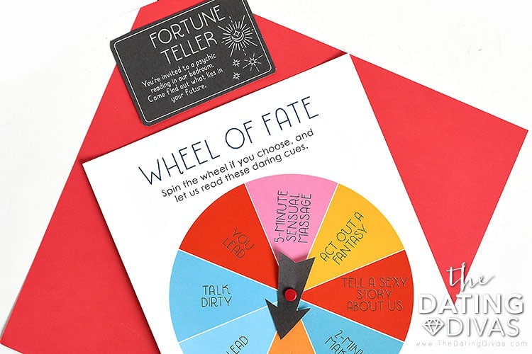 Printable invitation and spinning wheel for a fortune teller carnival game for couples | The Dating Divas