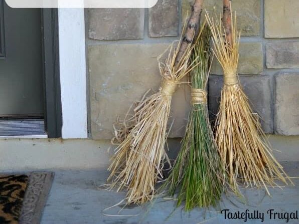 Make witches brooms for DIY outdoor Halloween decorations for your porch. | The Dating Divas