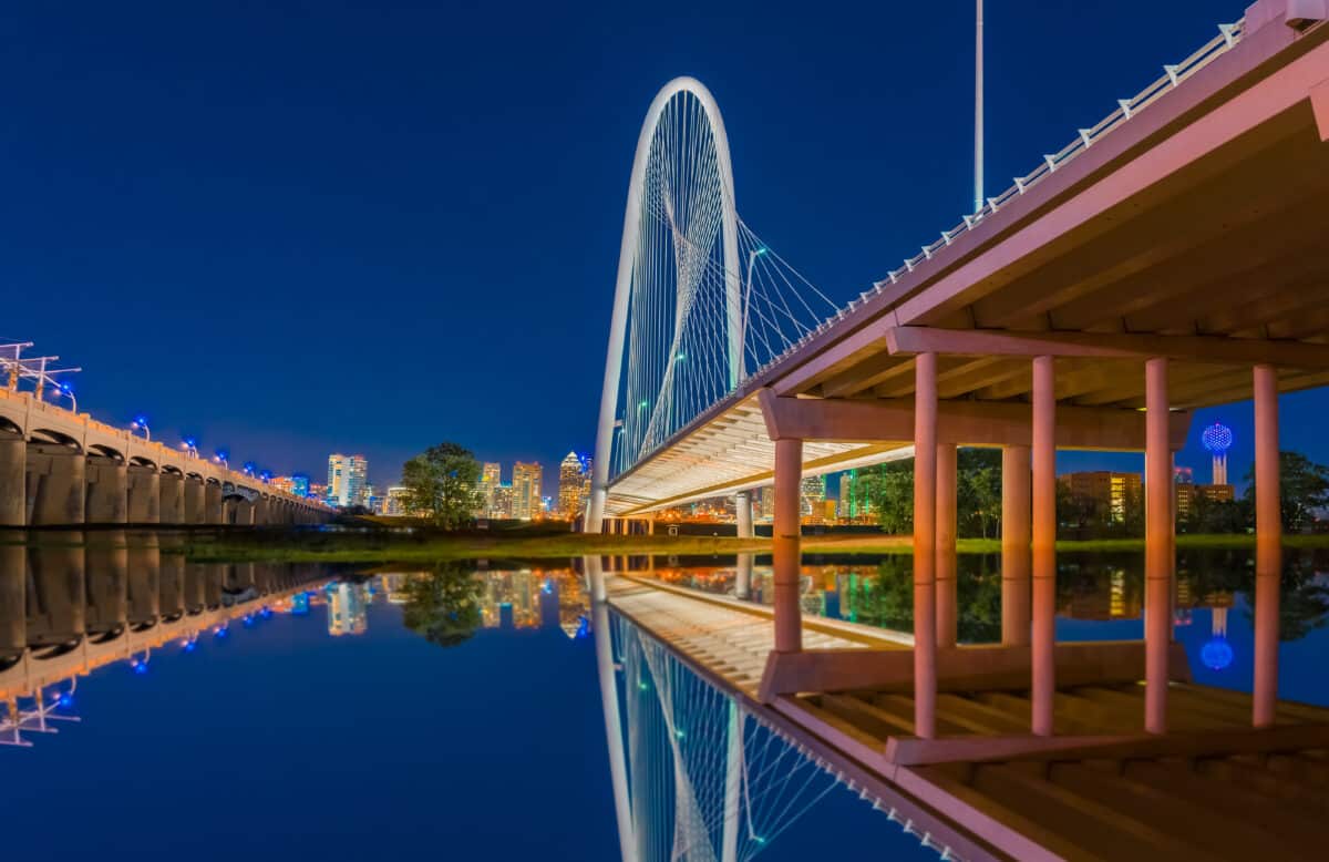 Take a walk and view the Margaret Hunt Hill Bridge at nighttime if you're searching for things to do in Dallas | The Dating Divas