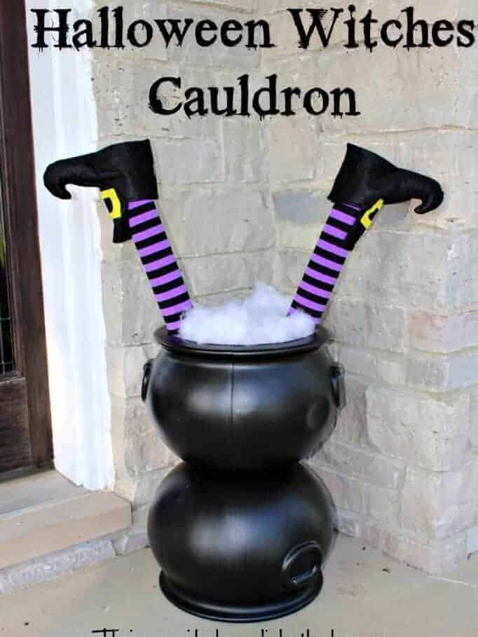 Witches cauldron Halloween crafts are so cute and double as porch decor! | The Dating Divas 