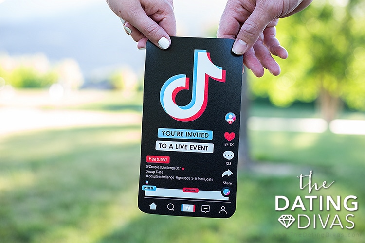 Free printable TikTok app invitation for a Couples Challenge group date | The Dating Divas