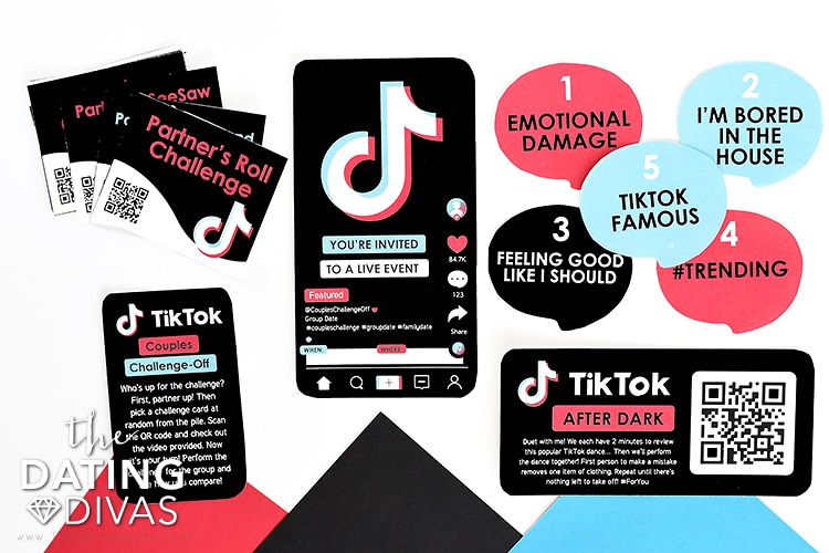 Free couples TikTok challenge group date with printable invite, challenge cards, instructions, and score cards | The Dating Divas