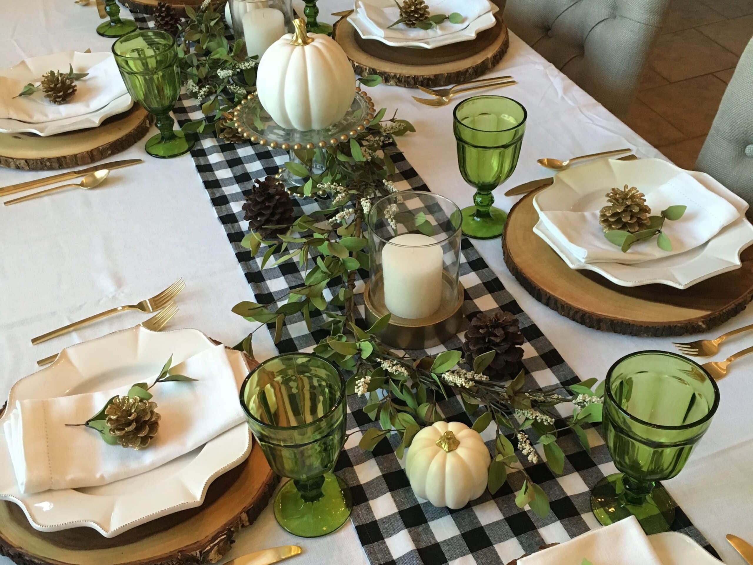 Black and white buffalo plaid table runner for cute Thanksgiving table decor | The Dating Divas