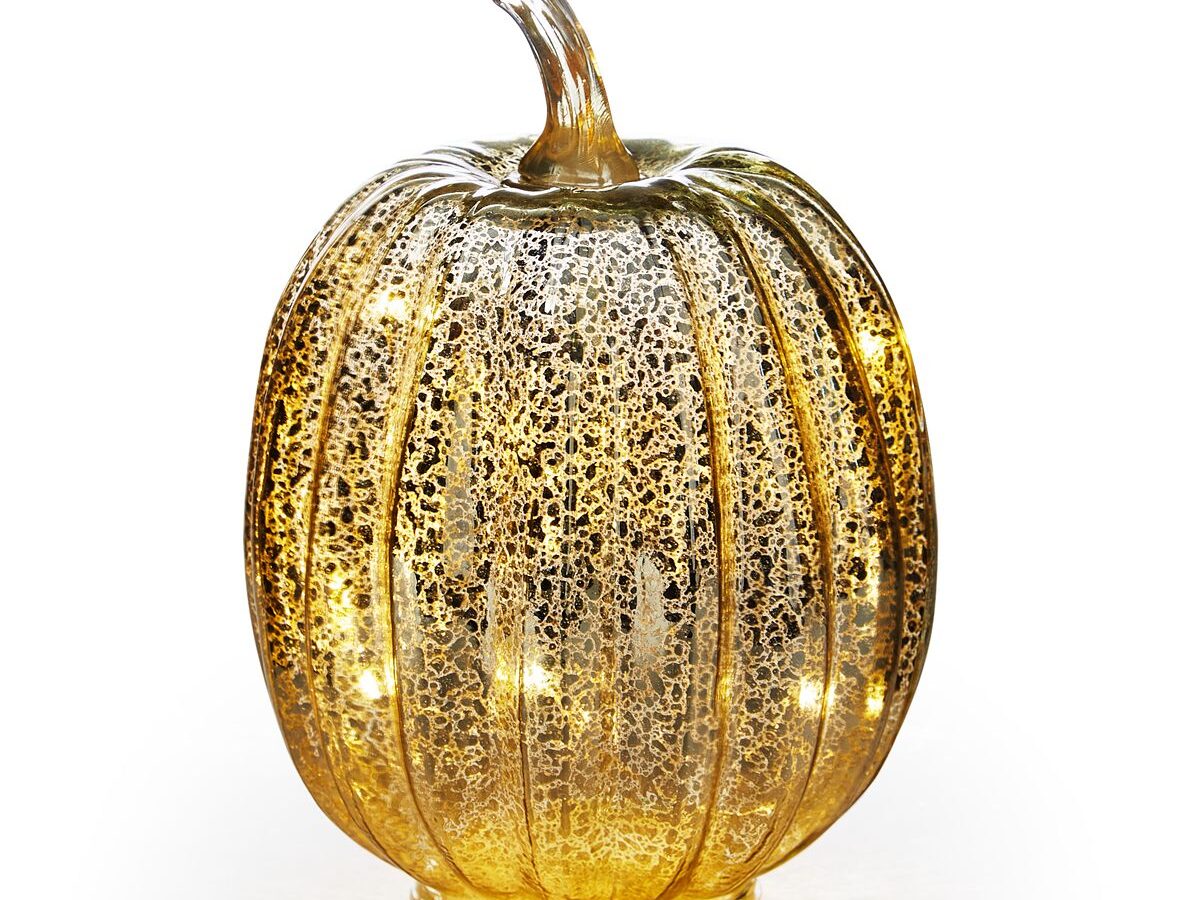 Golden glass LED light-up pumpkins are gorgeous to display for Thanksgiving table decor | The Dating Divas